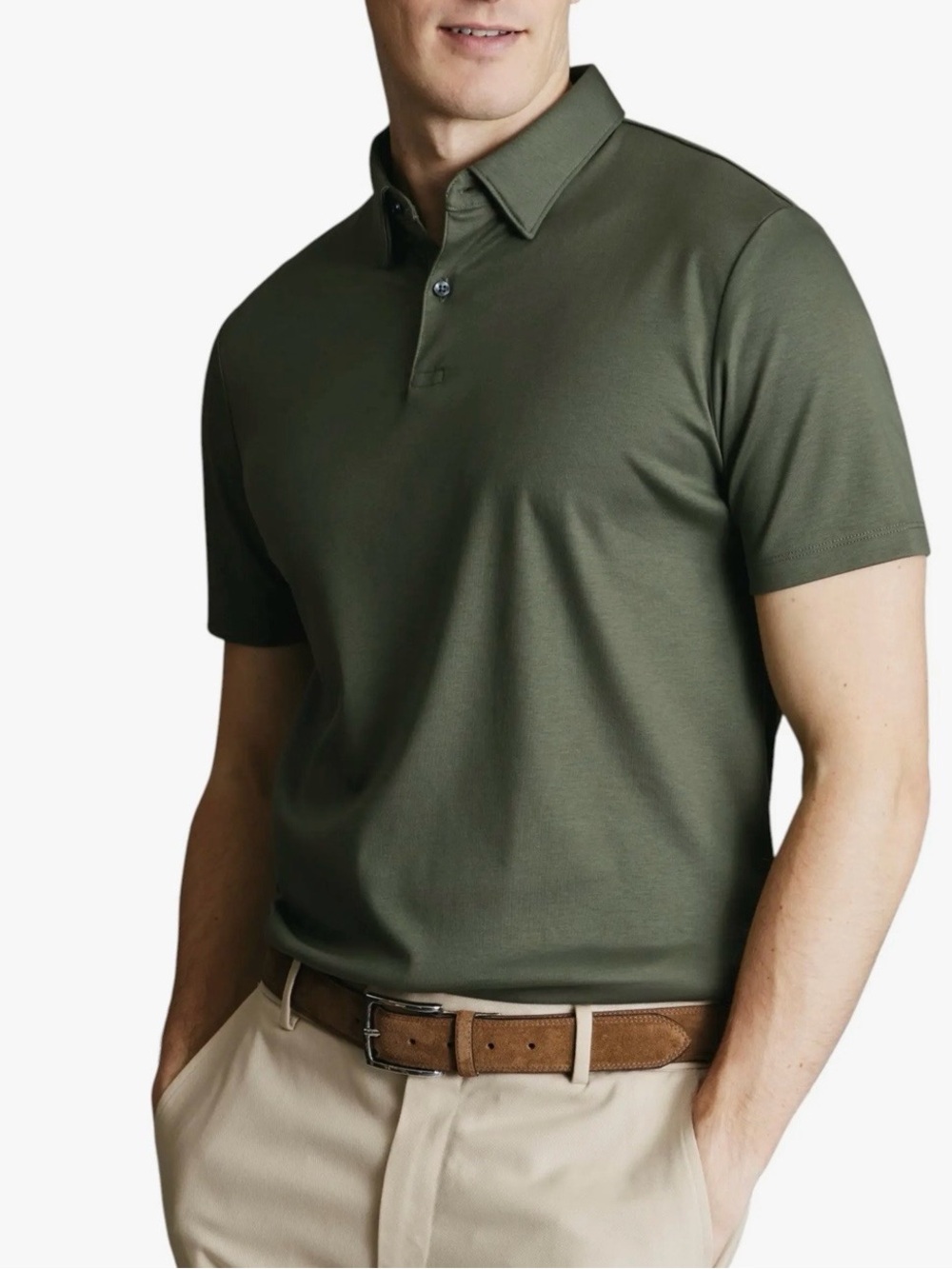 Charles Tyrwhitt Olive Smart Cotton Polo Olive Green Short Sleeve Jersey XXL